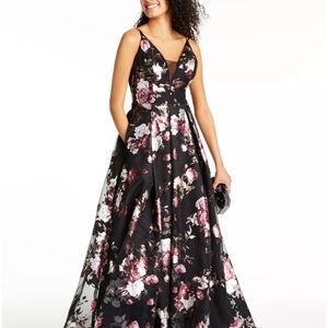 Crystal Doll 💜 NWT Foil Print Chiffon Ball Gown Black Formal Dress Pockets Sz 3